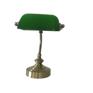 Vintage Brass Bankers Desk Lamp-Green Glass Shade